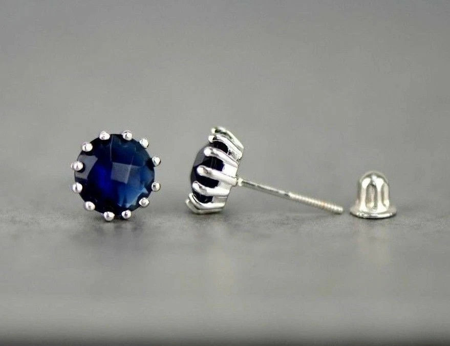 14k Solid White Gold 6mm Round Birthstone Stud Earrings with Screw Back