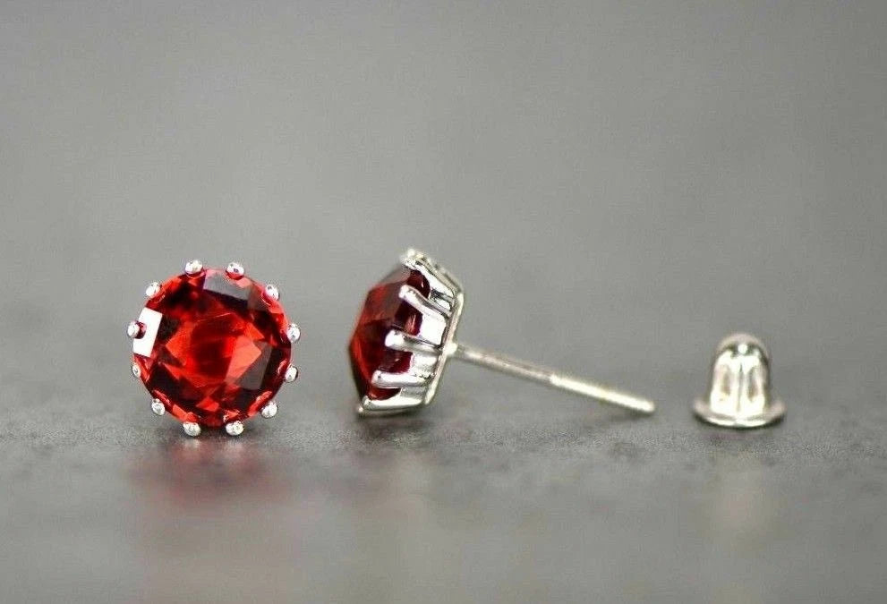 14k Solid White Gold 6mm Round Birthstone Stud Earrings with Screw Back