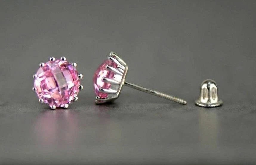 14k Solid White Gold 6mm Round Birthstone Stud Earrings with Screw Back