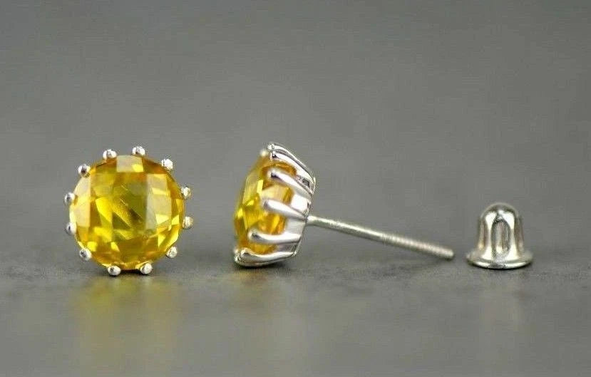 14k Solid White Gold 6mm Round Birthstone Stud Earrings with Screw Back