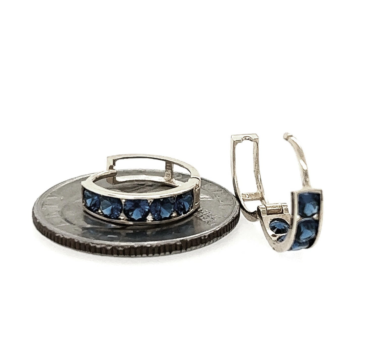 14k White Gold CZ Birthstones Huggie Earrings