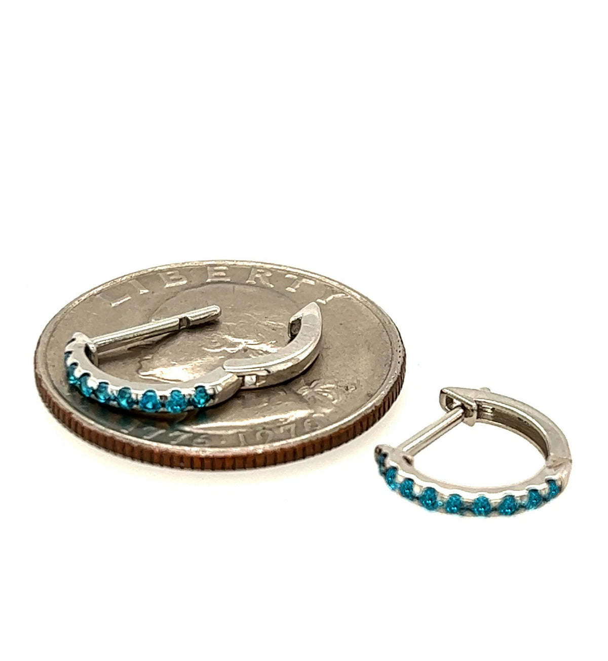 14k White Gold CZ Birthstones Huggie Earring