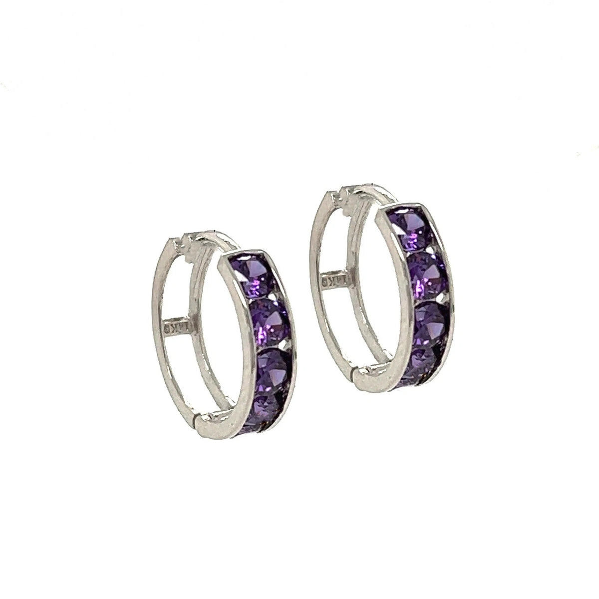 14k White Gold CZ Birthstones Huggie Earrings