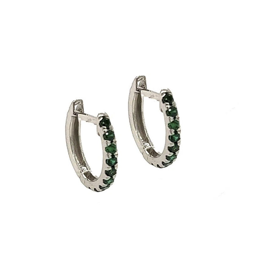 14k White Gold CZ Birthstones Huggie Earring