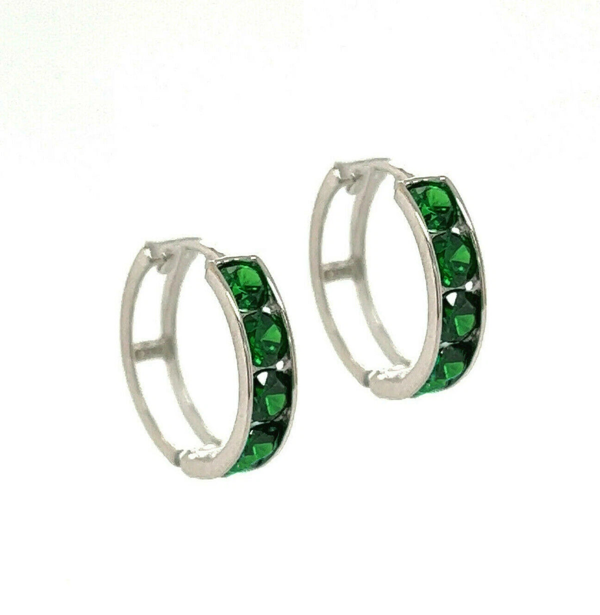 14k White Gold CZ Birthstones Huggie Earrings