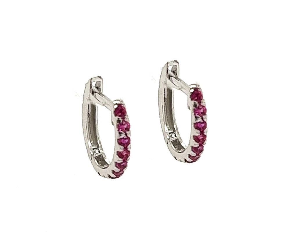 14k White Gold CZ Birthstones Huggie Earring