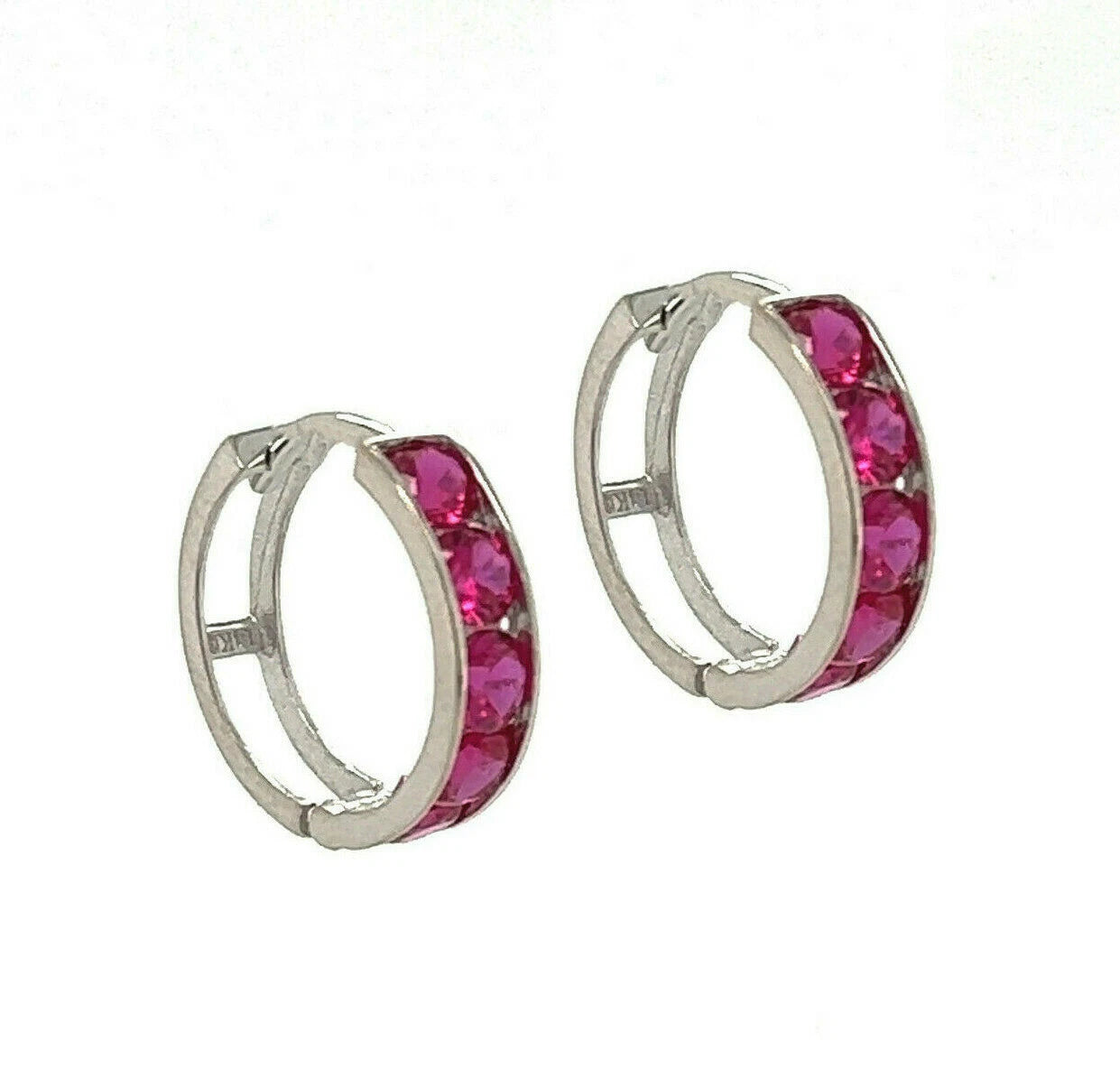 14k White Gold CZ Birthstones Huggie Earrings