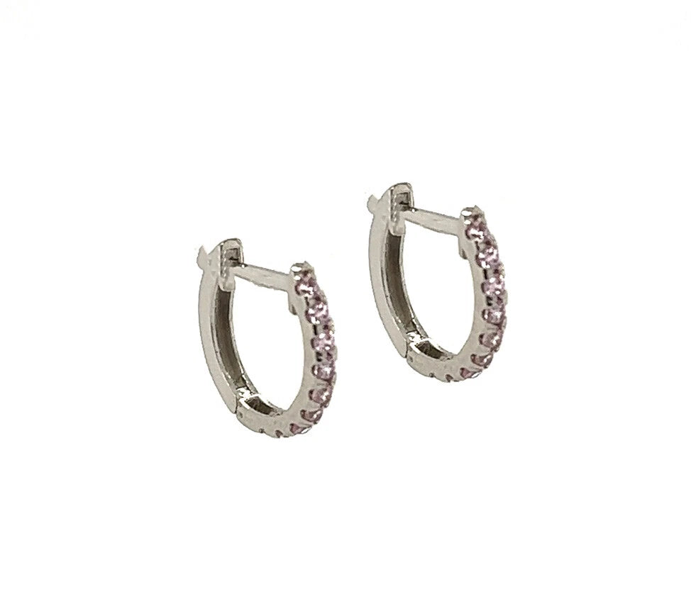 14k White Gold CZ Birthstones Huggie Earring