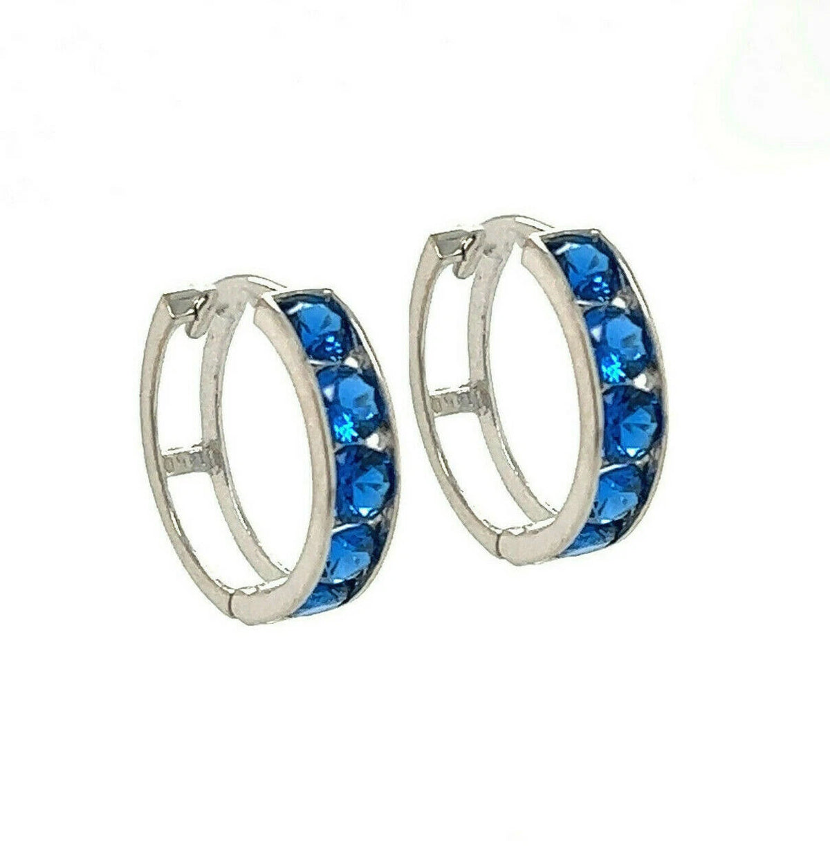 14k White Gold CZ Birthstones Huggie Earrings