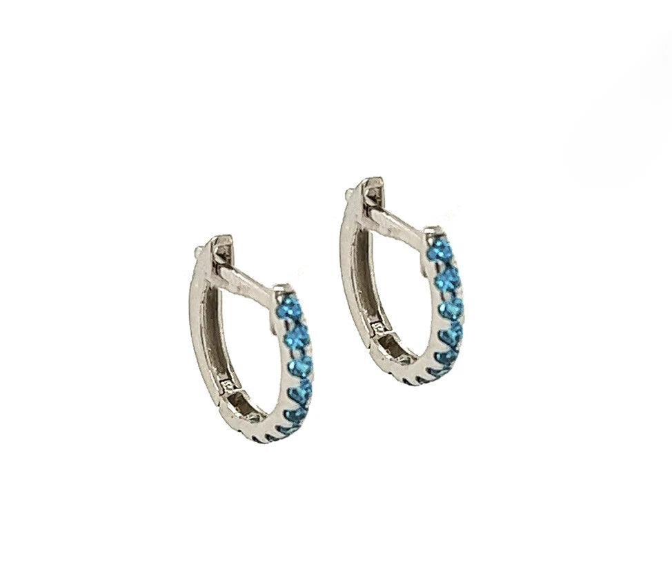 14k White Gold CZ Birthstones Huggie Earring