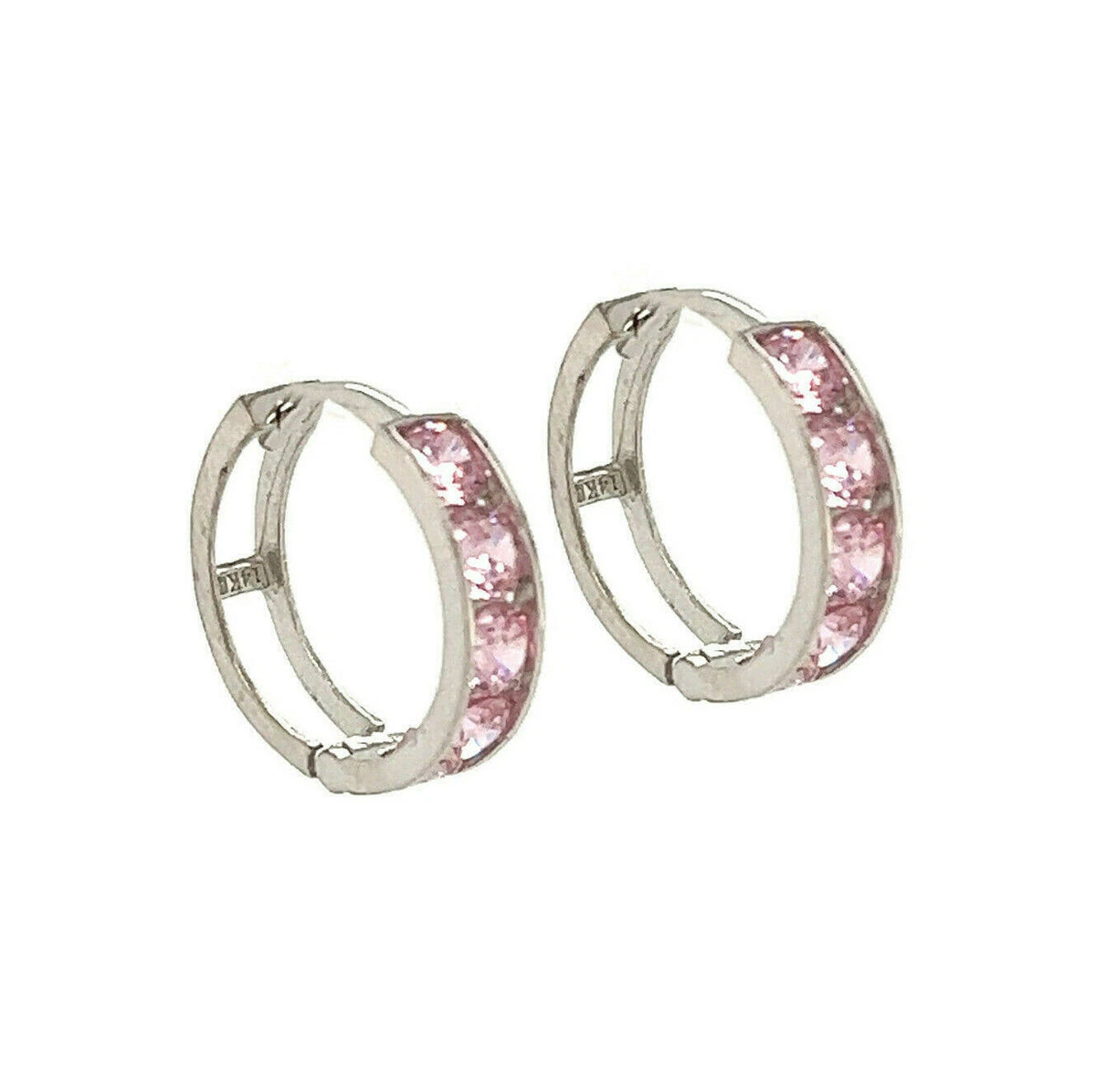 14k White Gold CZ Birthstones Huggie Earrings