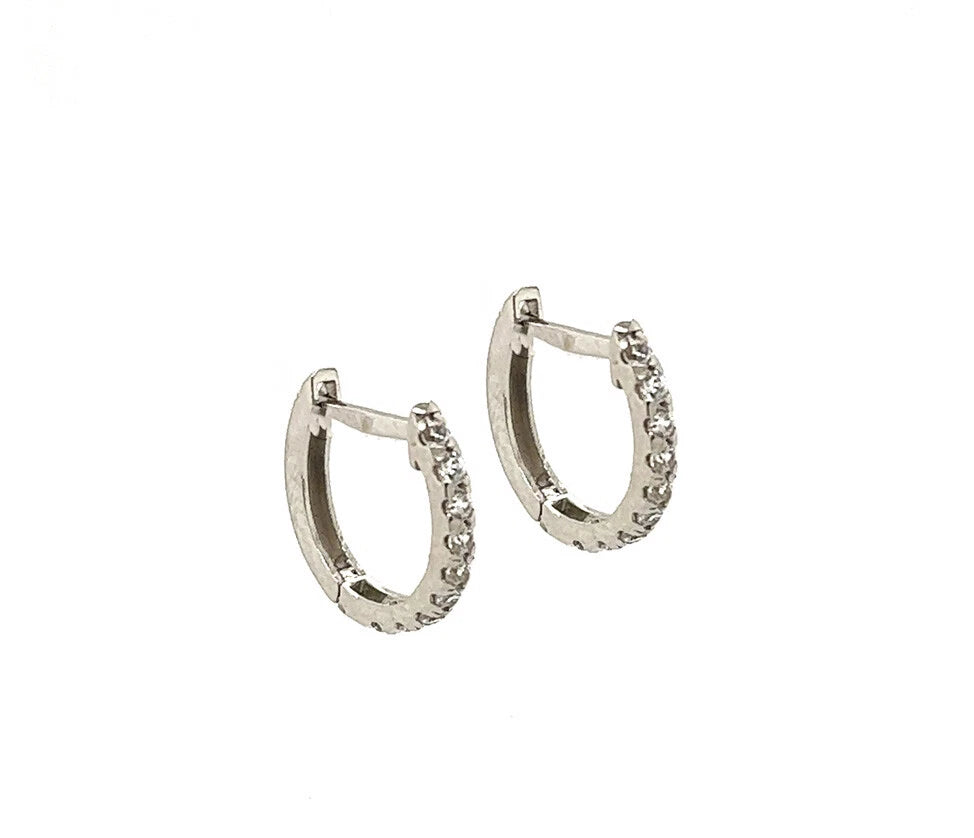 14k White Gold CZ Birthstones Huggie Earring