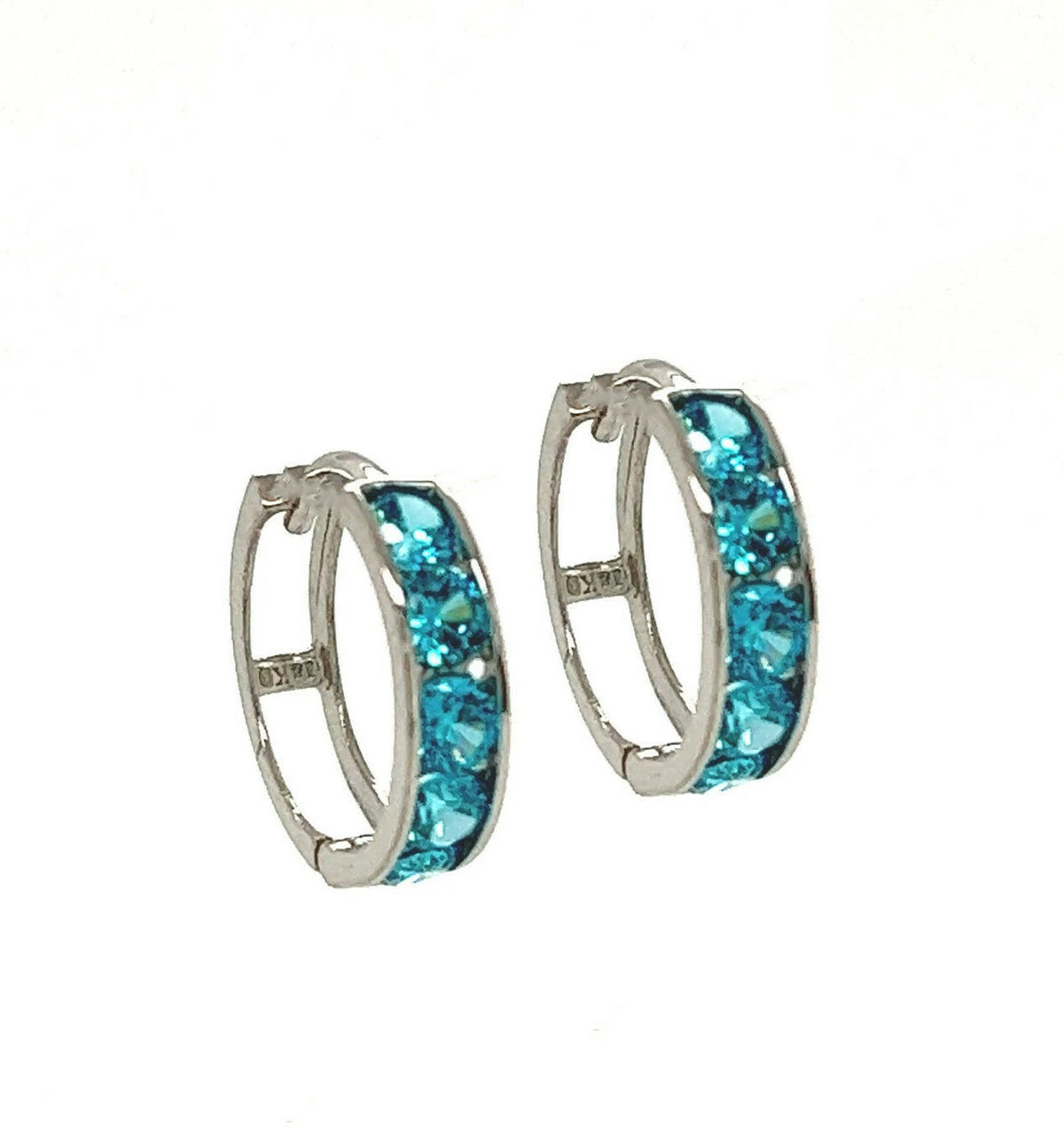 14k White Gold CZ Birthstones Huggie Earrings