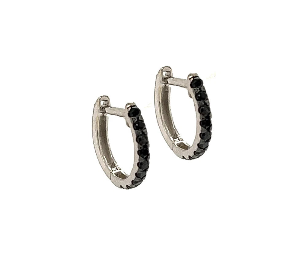 14k White Gold CZ Birthstones Huggie Earring