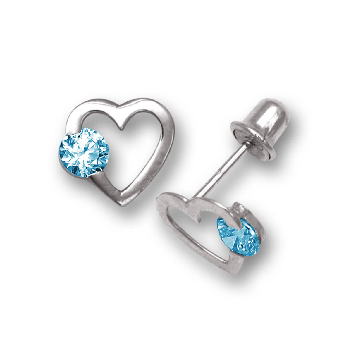 14k White Gold CZ Open Heart Stud Earrings