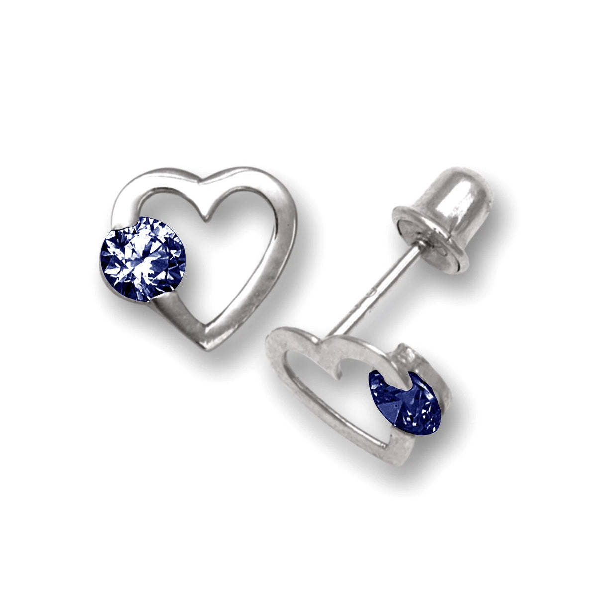 14k White Gold CZ Open Heart Stud Earrings