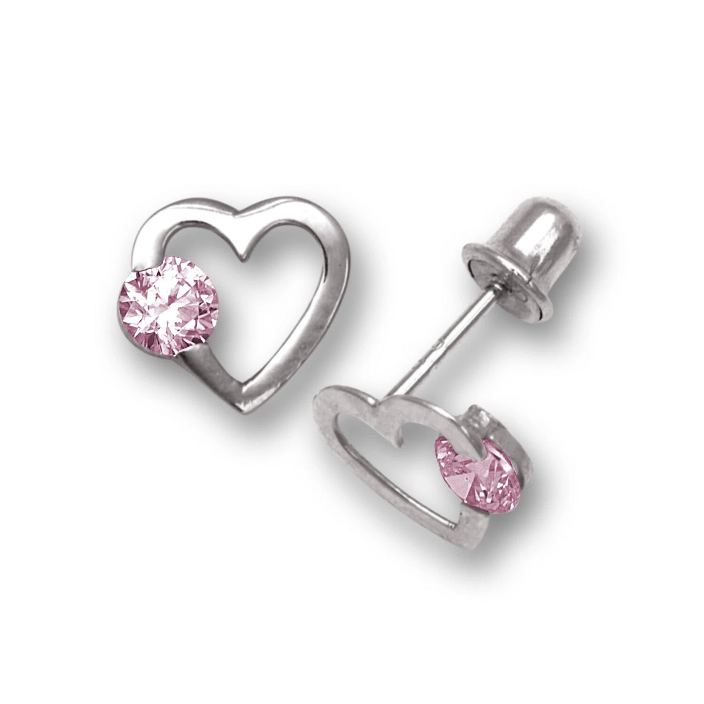 14k White Gold CZ Open Heart Stud Earrings
