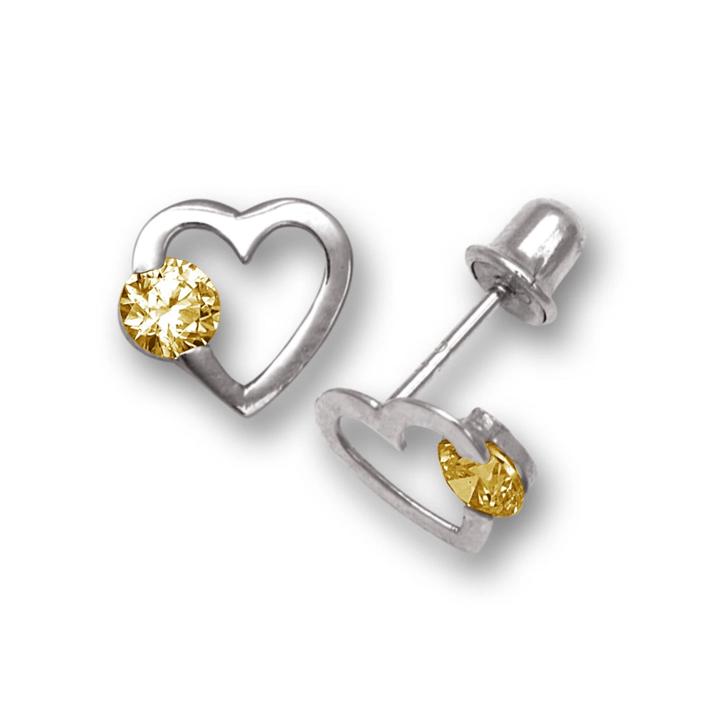14k White Gold CZ Open Heart Stud Earrings