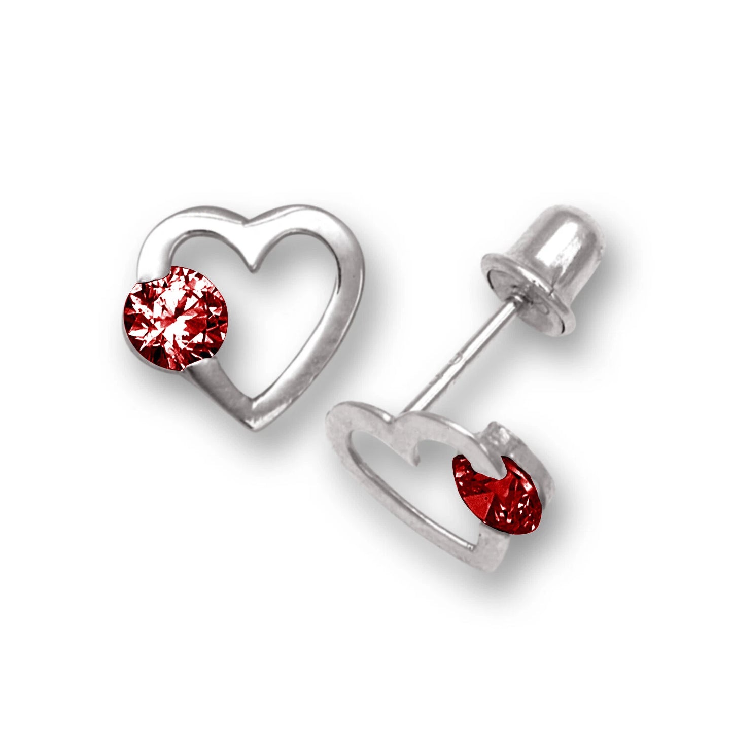 14k White Gold CZ Open Heart Stud Earrings