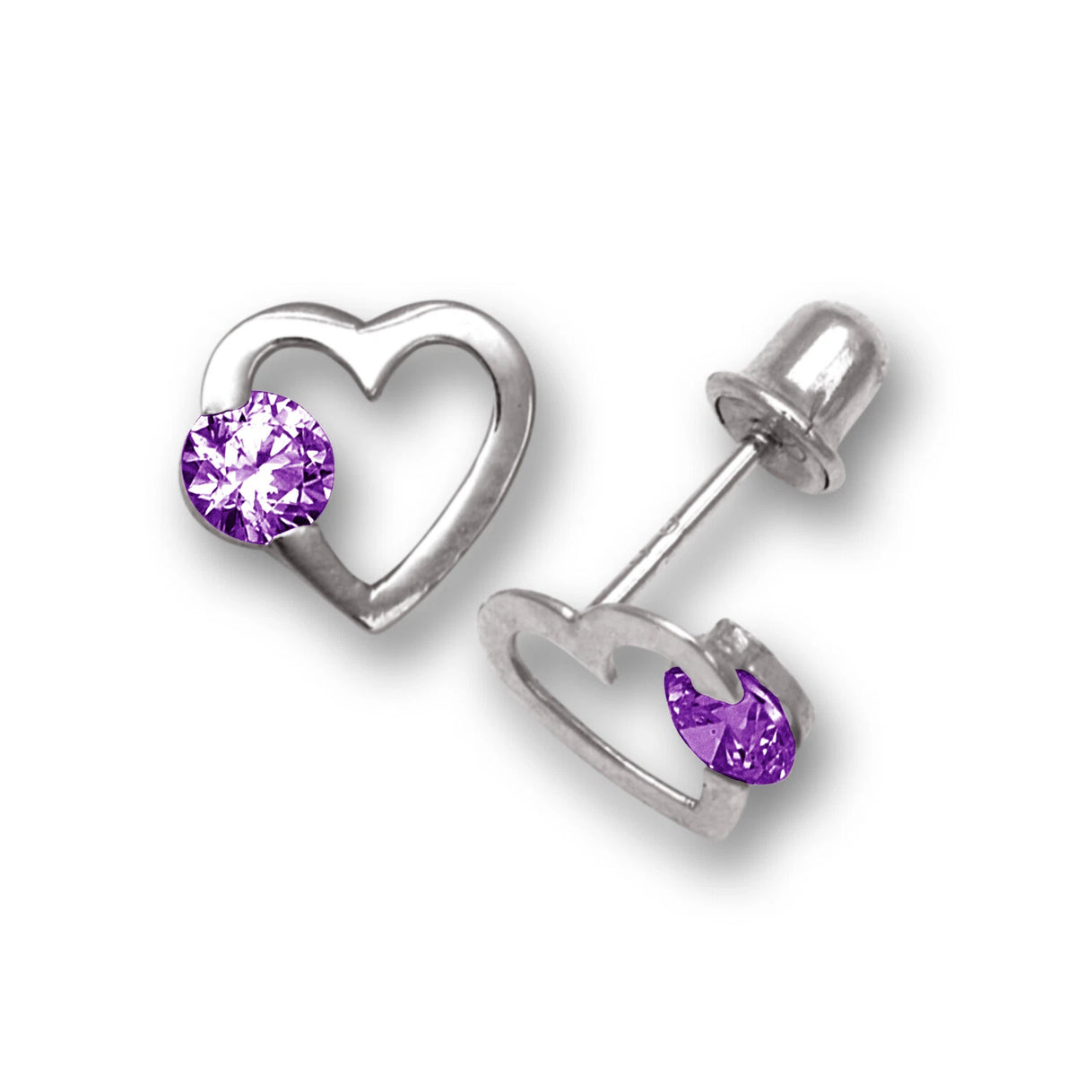 14k White Gold CZ Open Heart Stud Earrings