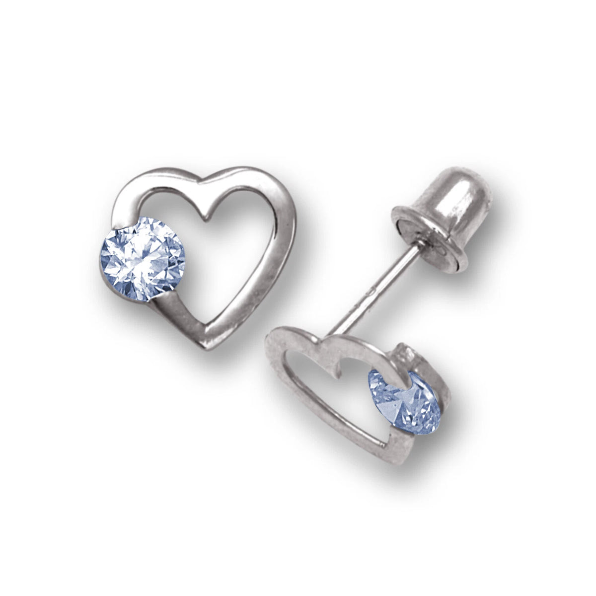 14k White Gold CZ Open Heart Stud Earrings