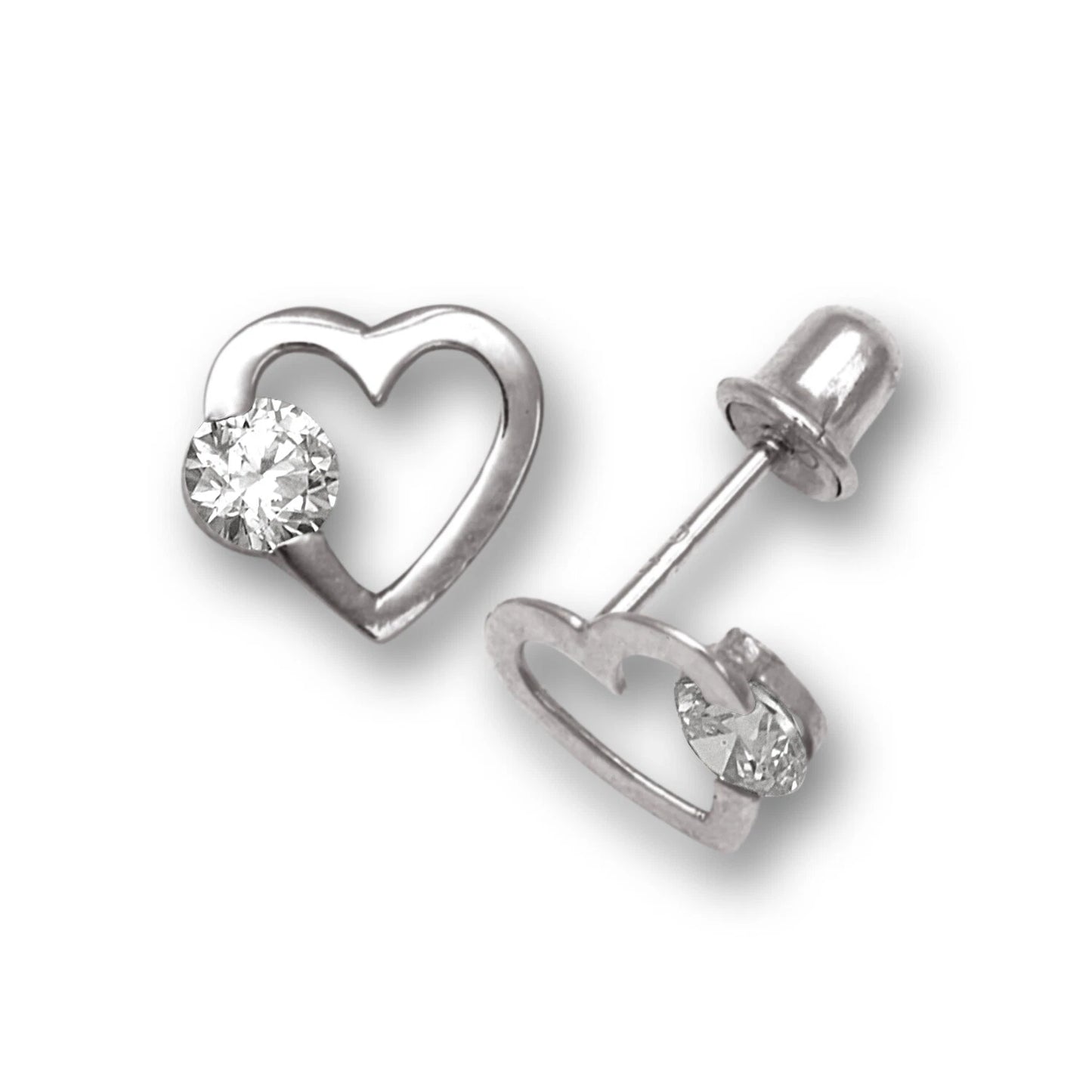 14k White Gold CZ Open Heart Stud Earrings