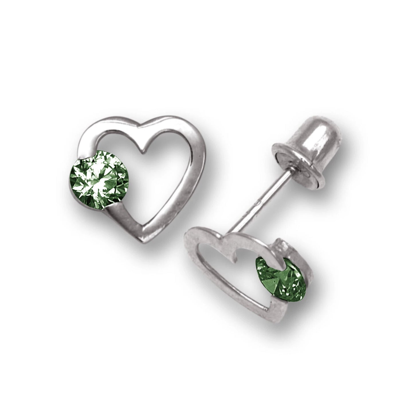 14k White Gold CZ Open Heart Stud Earrings