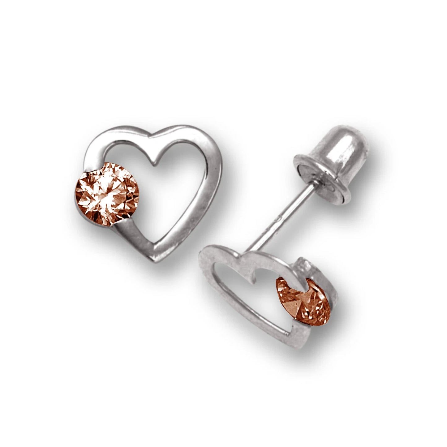 14k White Gold CZ Open Heart Stud Earrings
