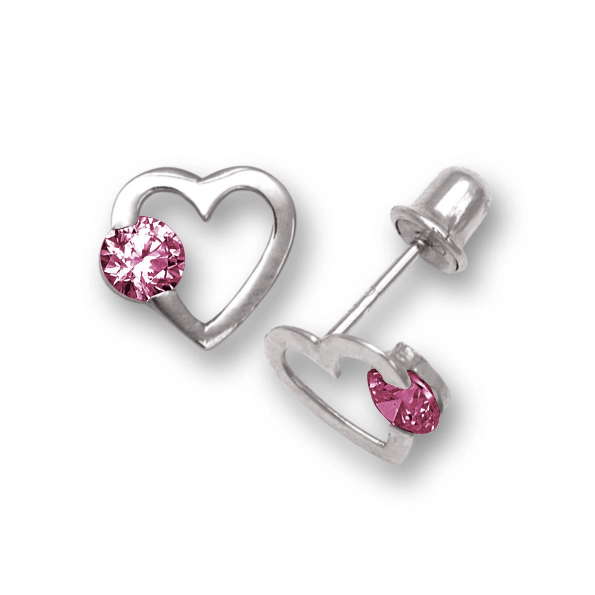 14k White Gold CZ Open Heart Stud Earrings