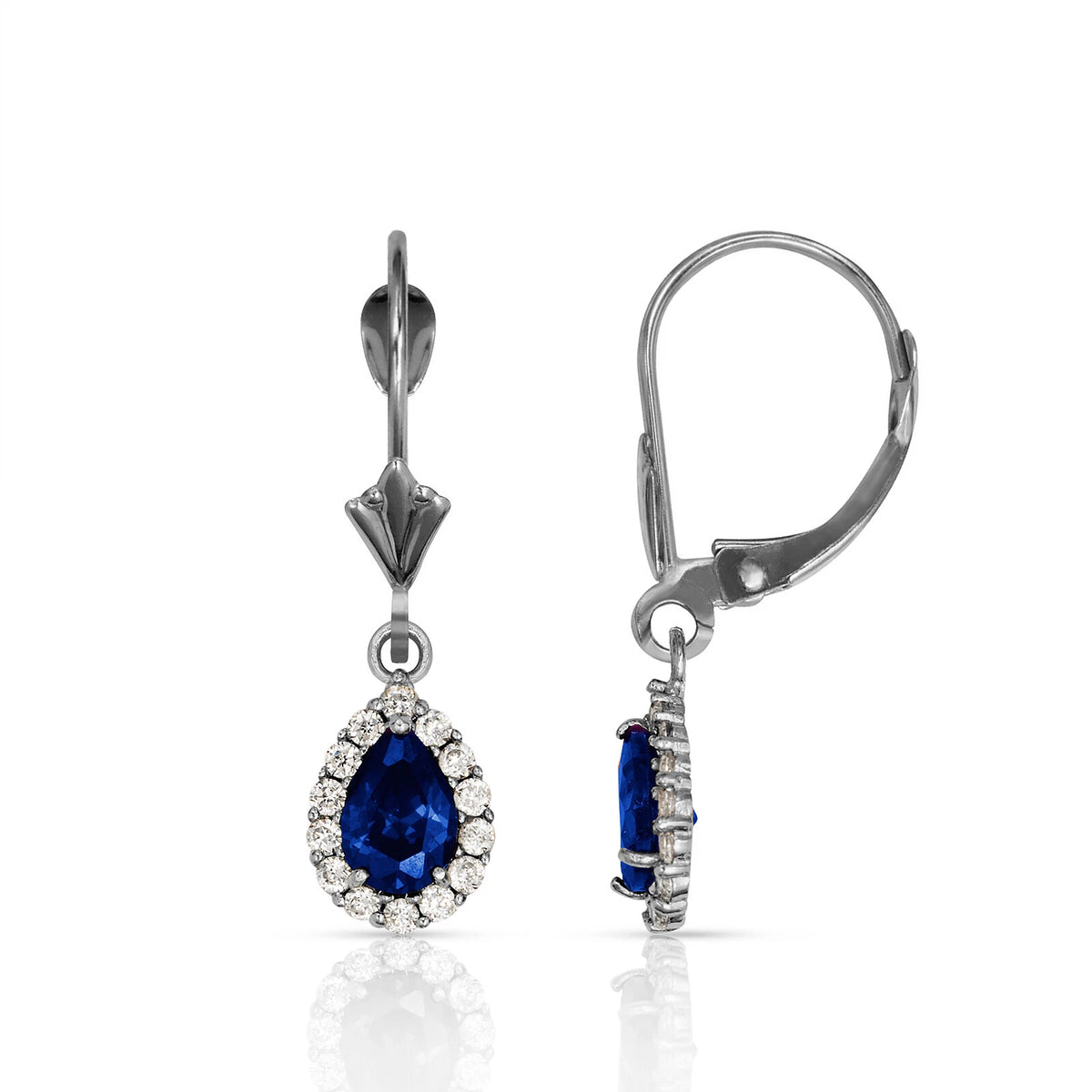 14k White Gold Halo CZ Tear Drop Dangle Leverback Earring