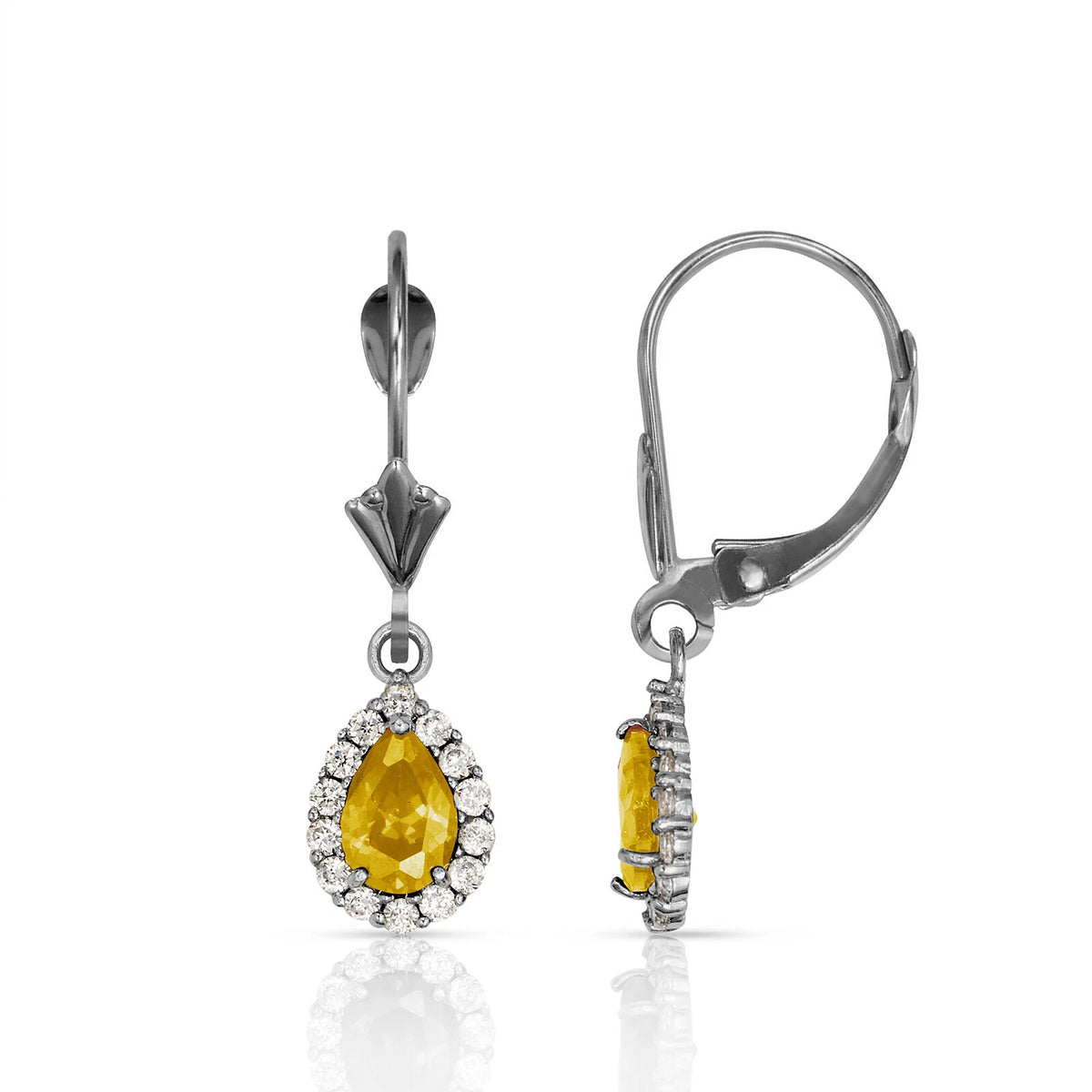 14k White Gold Halo CZ Tear Drop Dangle Leverback Earring