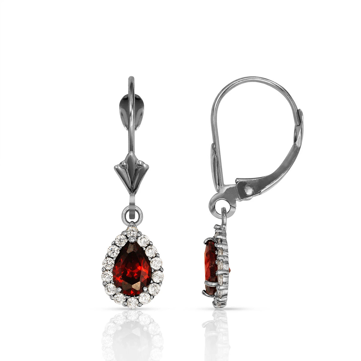 14k White Gold Halo CZ Tear Drop Dangle Leverback Earring
