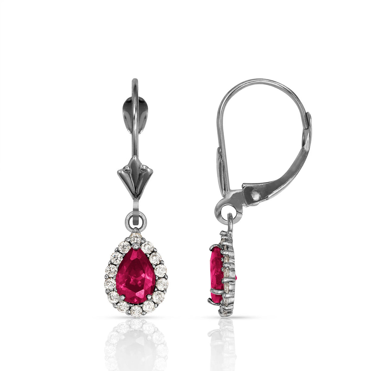 14k White Gold Halo CZ Tear Drop Dangle Leverback Earring