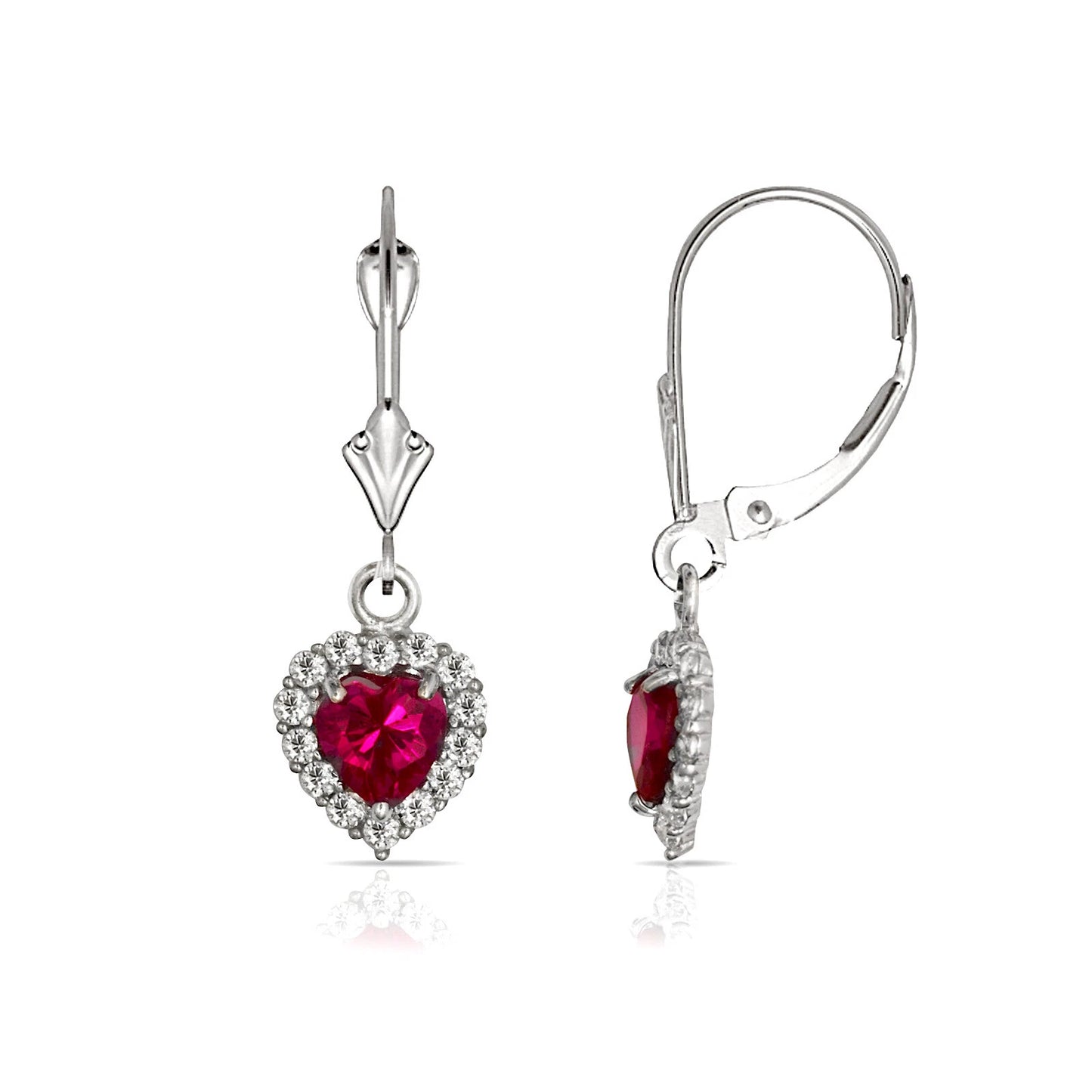 14k White Gold Halo Heart Dangle Leverback Earrings