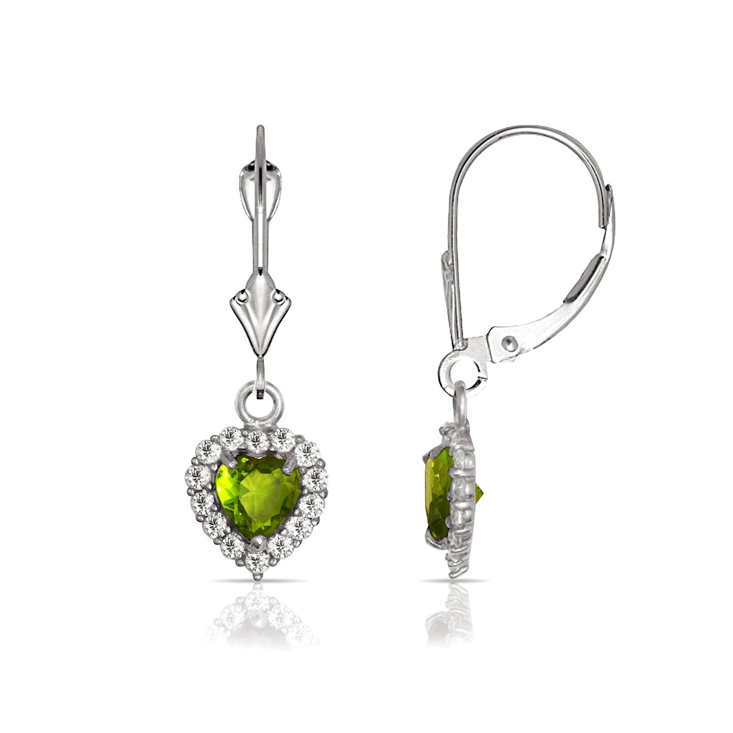 14k White Gold Halo Heart Dangle Leverback Earrings