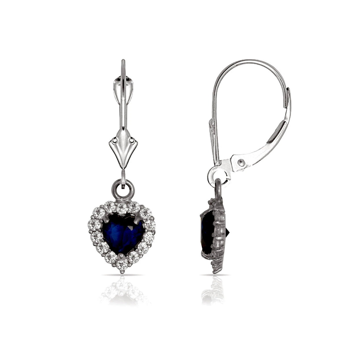 14k White Gold Halo Heart Dangle Leverback Earrings