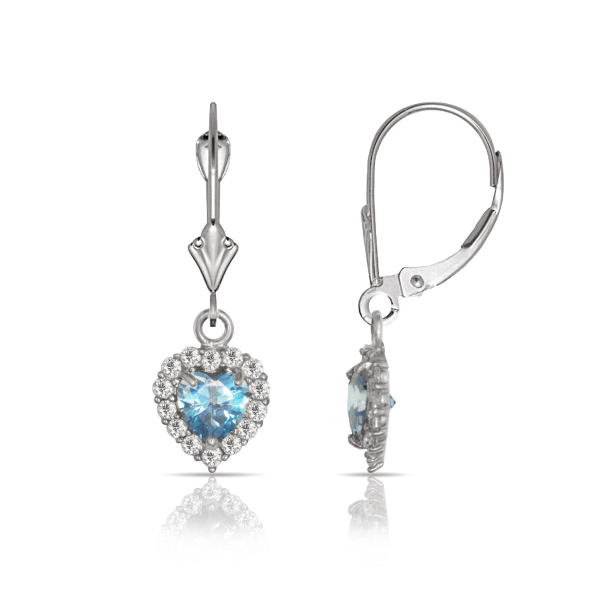 14k White Gold Halo Heart Dangle Leverback Earrings