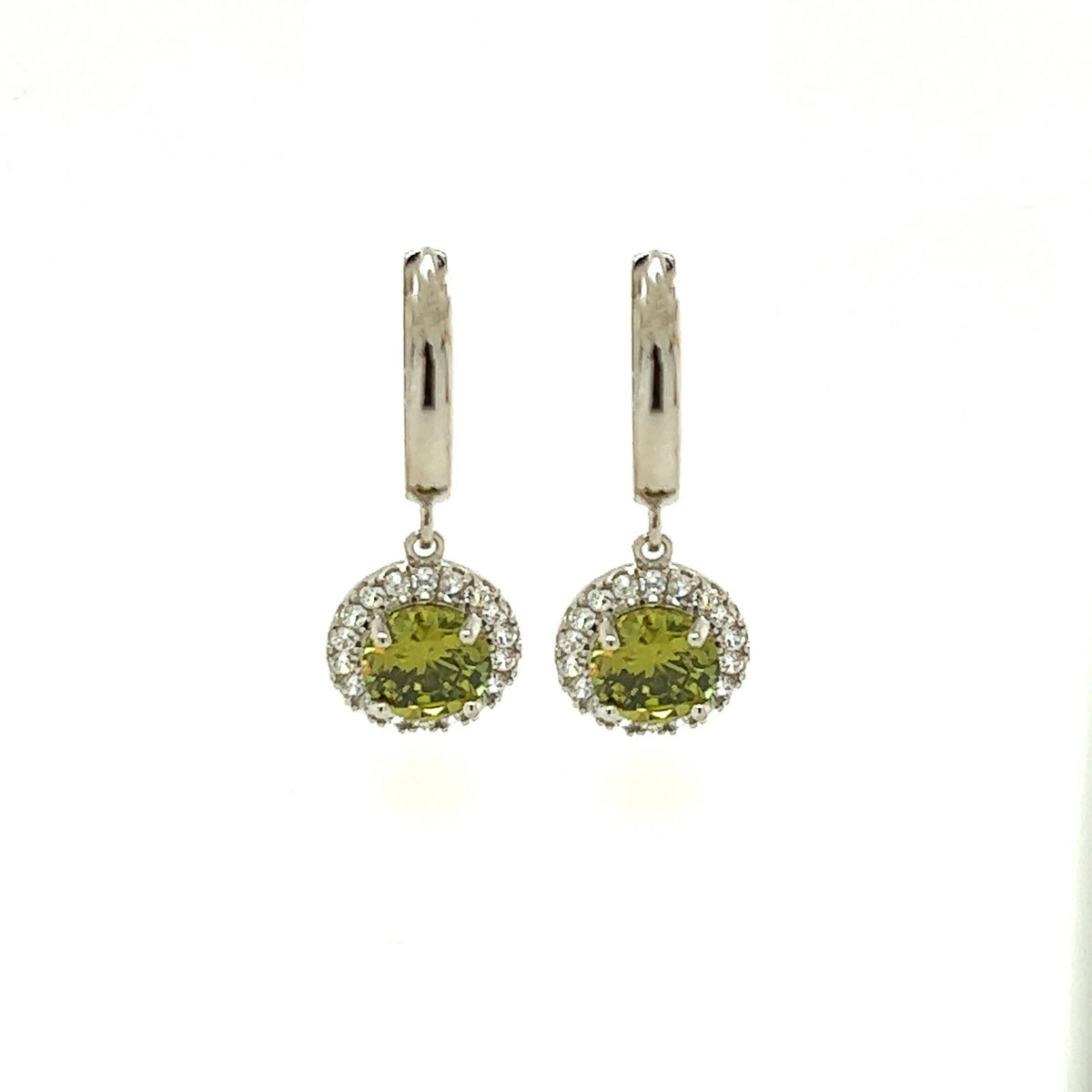 14k White Gold Halo Round Shaped pretty Birthstone Huggie Earring