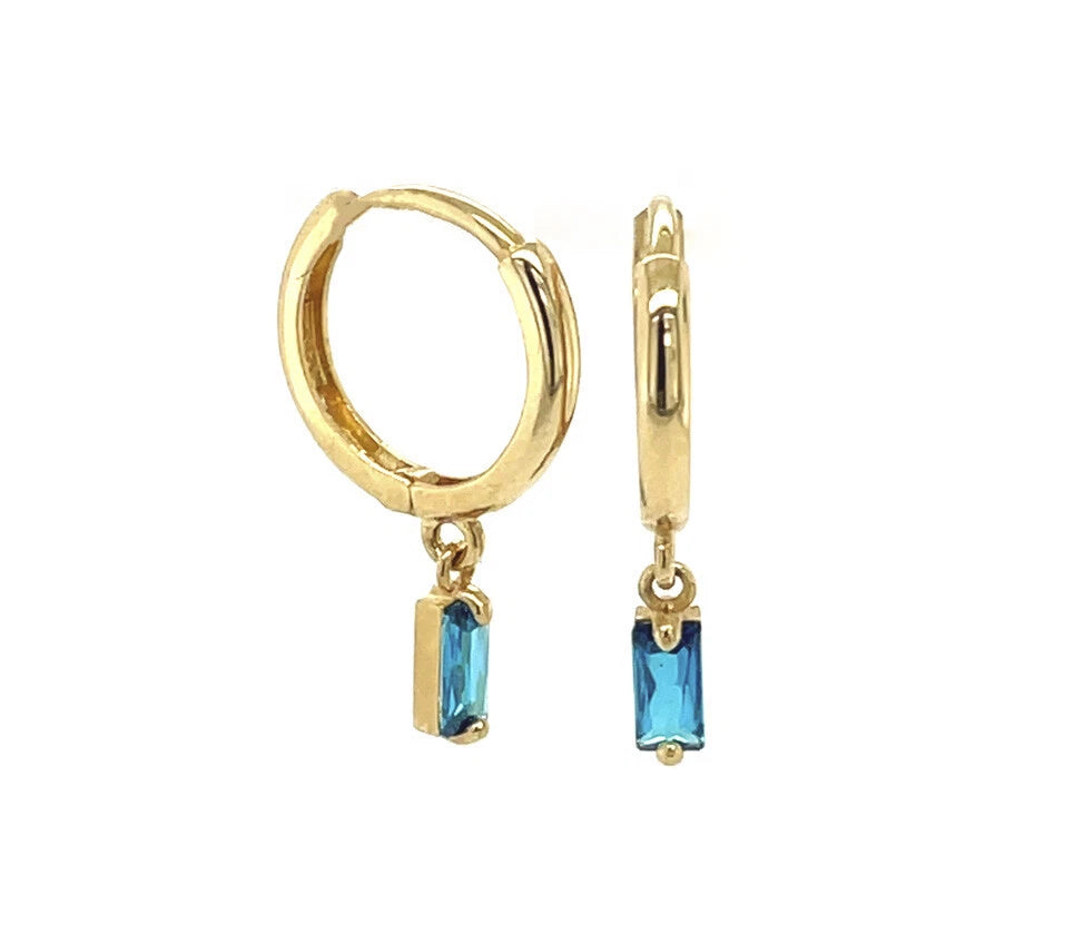 14k Yellow Gold Baguette Birthstone Huggie Earrings