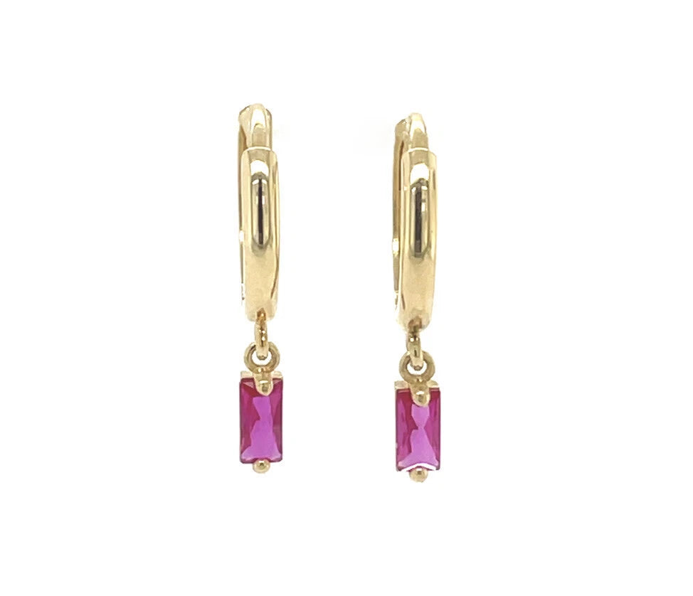 14k Yellow Gold Baguette Birthstone Huggie Earrings