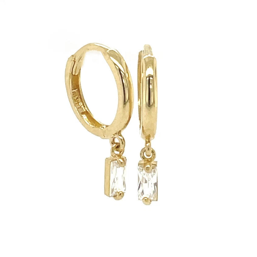 14k Yellow Gold Baguette Birthstone Huggie Earrings