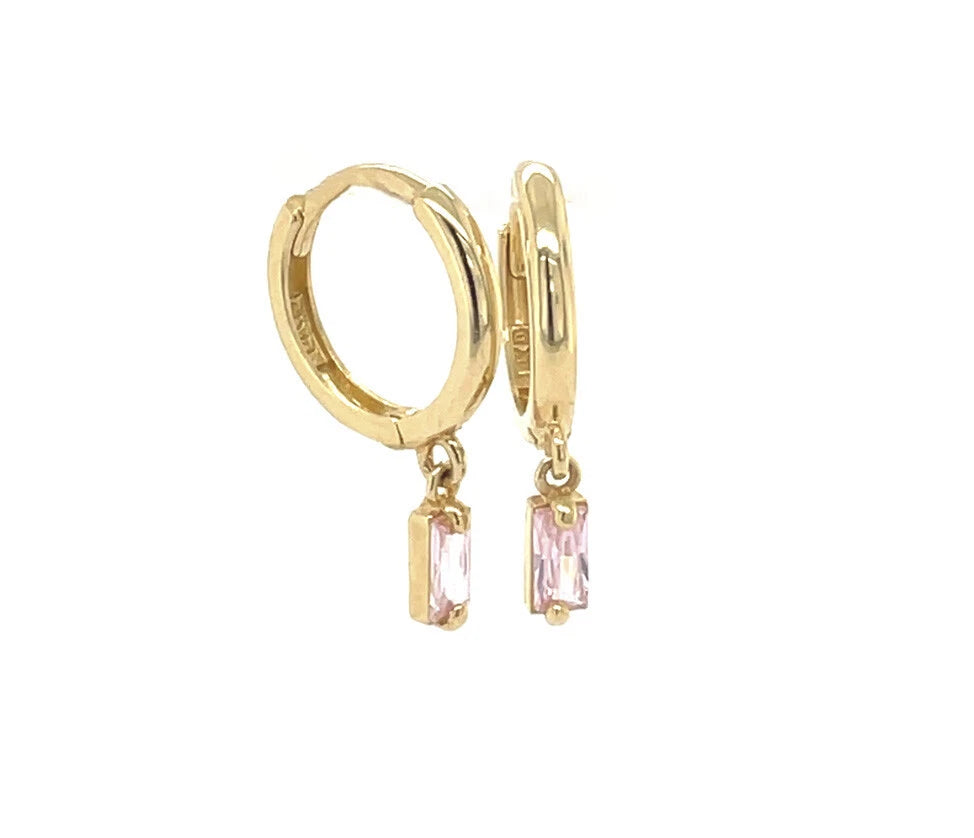 14k Yellow Gold Baguette Birthstone Huggie Earrings