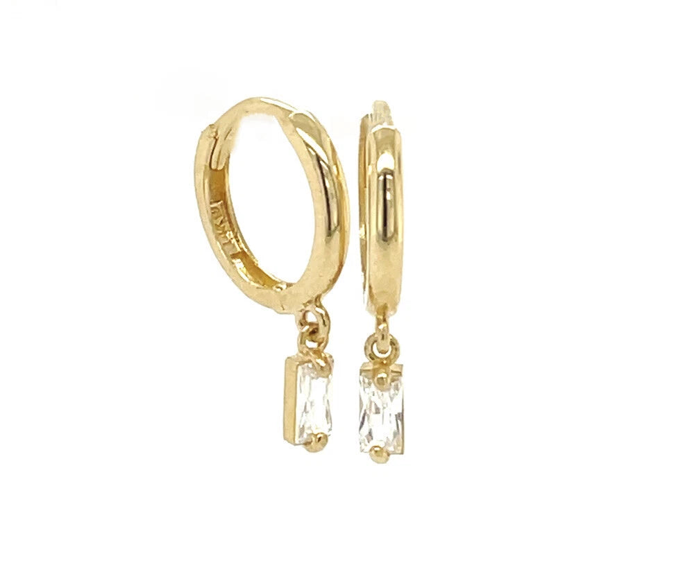 14k Yellow Gold Baguette Birthstone Huggie Earrings