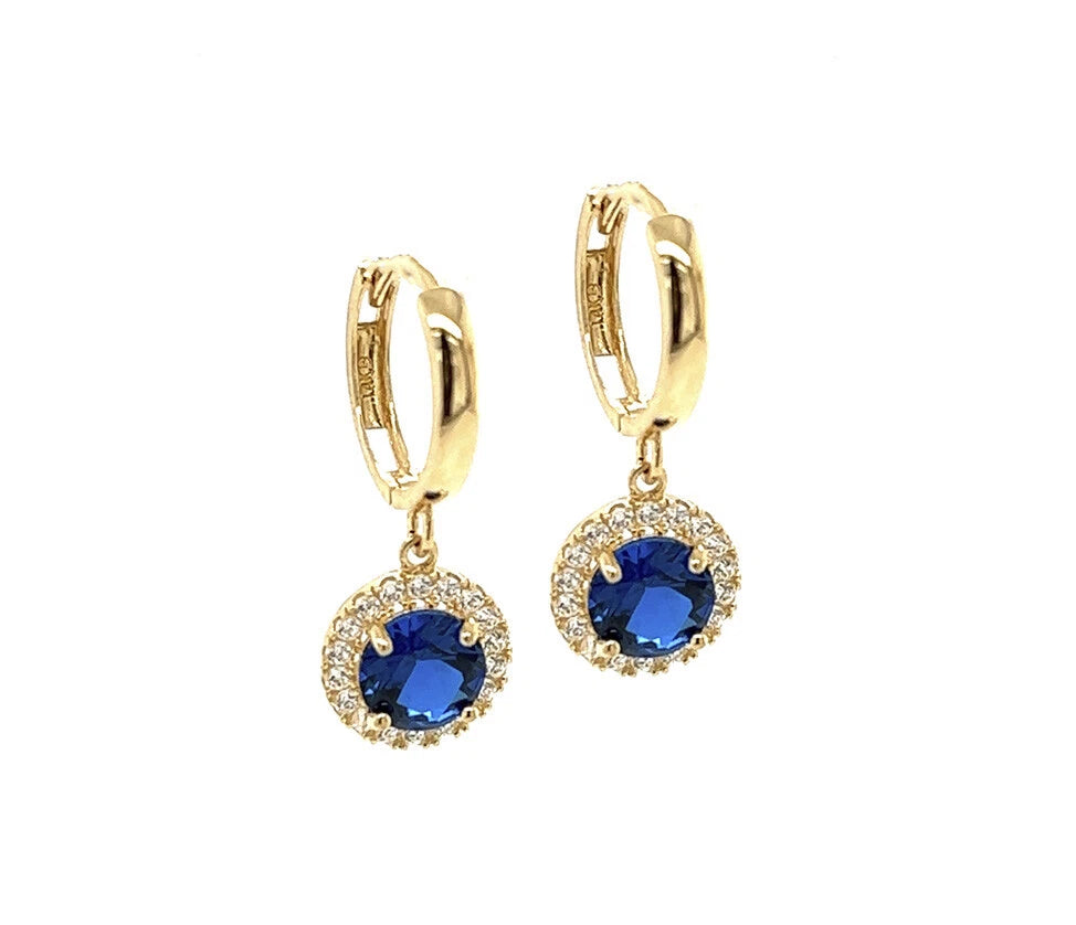 14k Yellow Gold Beautiful Halo Birthstone Round Shaped Huggie Earrings for Women