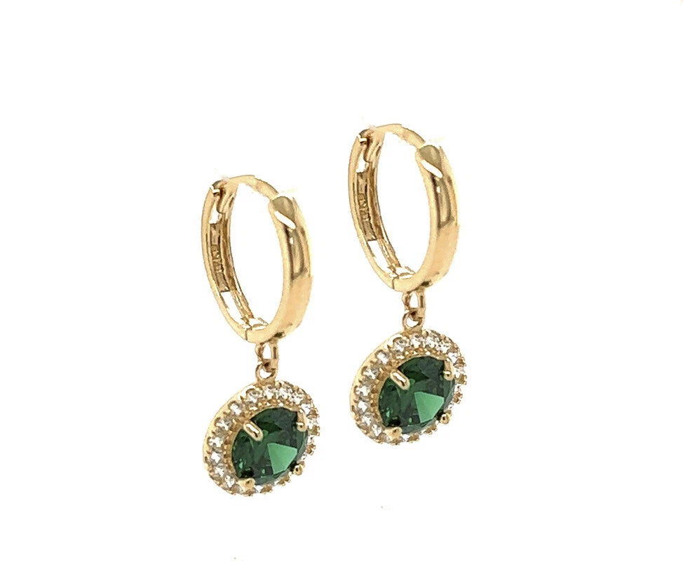 14k Yellow Gold Beautiful Halo Birthstone Round Shaped Huggie Earrings for Women