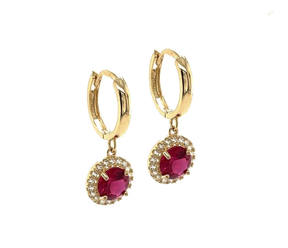 14k Yellow Gold Beautiful Halo Birthstone Round Shaped Huggie Earrings for Women