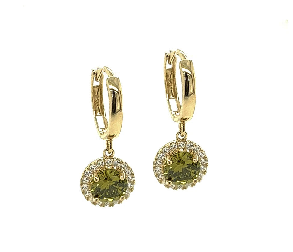 14k Yellow Gold Beautiful Halo Birthstone Round Shaped Huggie Earrings for Women