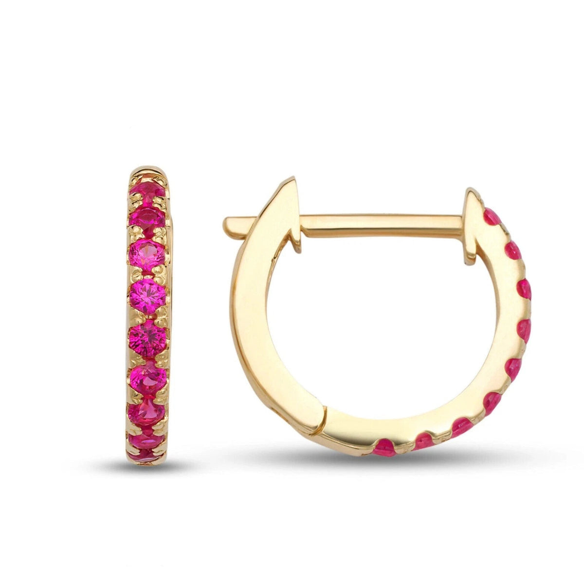 14k Yellow Gold CZ Birthstones Huggie Earrings
