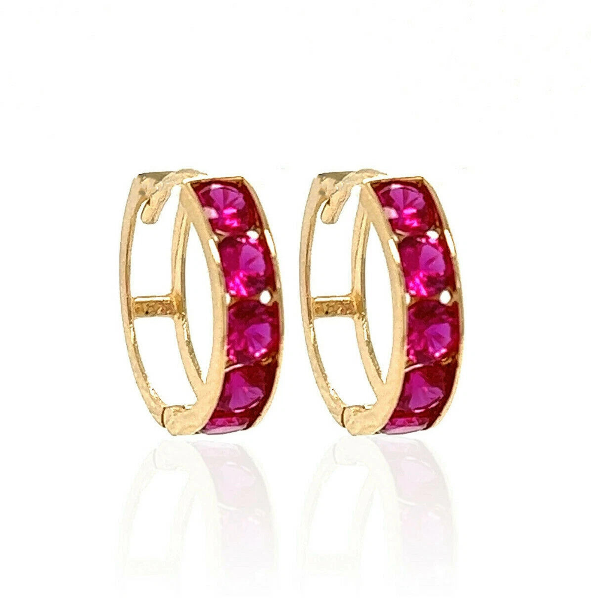 14k Yellow Gold CZ Birthstones Huggie Earring