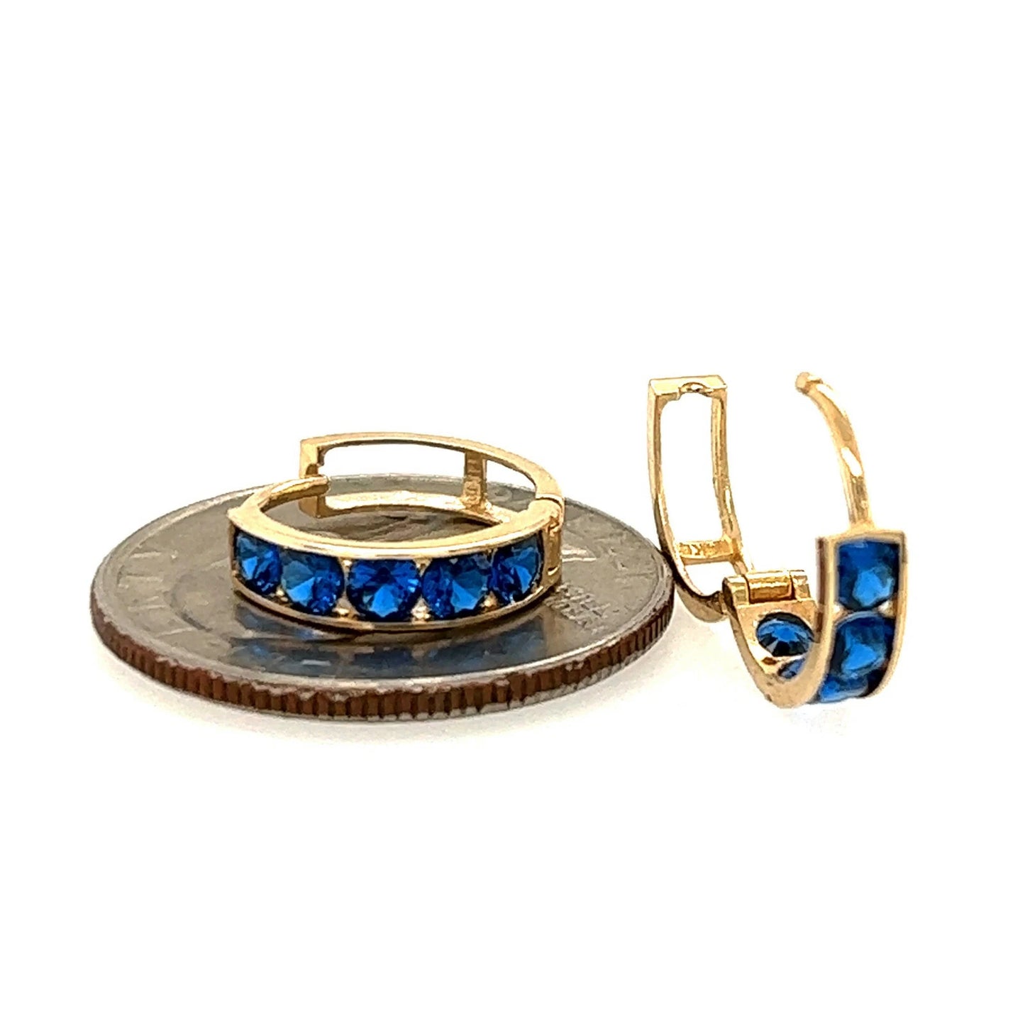 14k Yellow Gold CZ Birthstones Huggie Earring